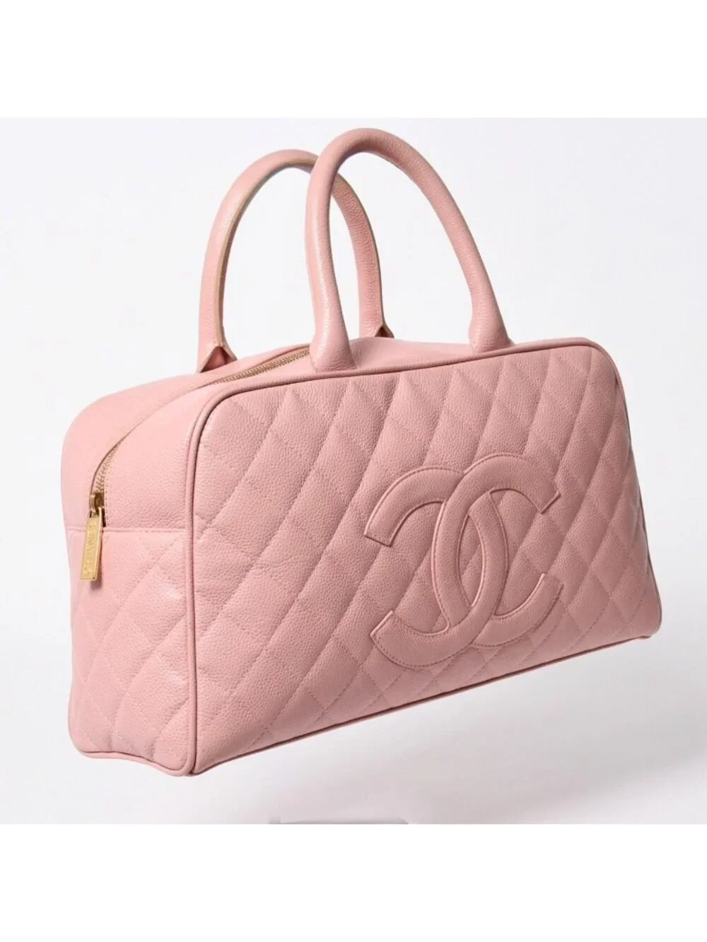 Chanel Jumbo CC Logo Quilted Bowling Bag Caviar Leather Pink Gold